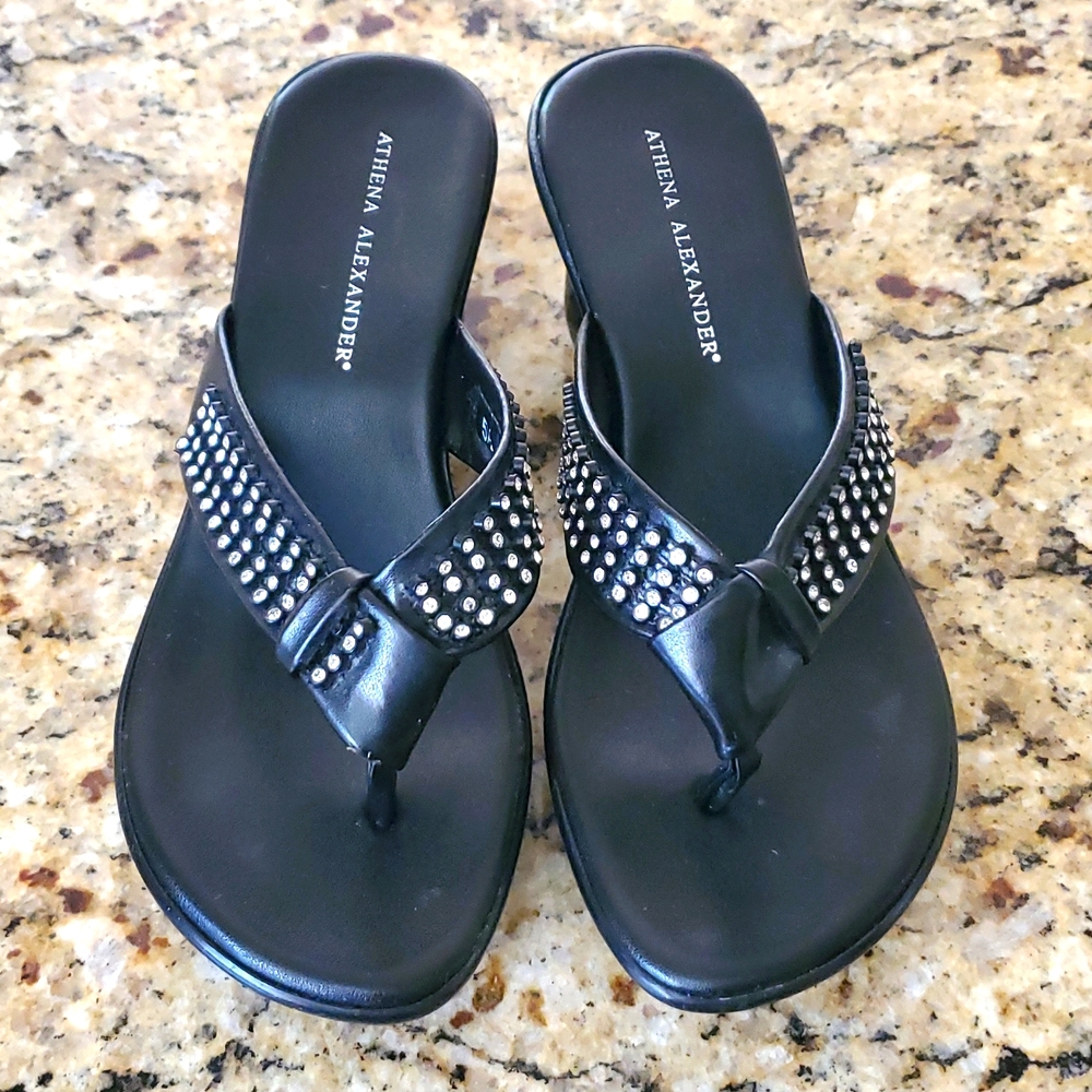 Black rhinestone wedge sandals